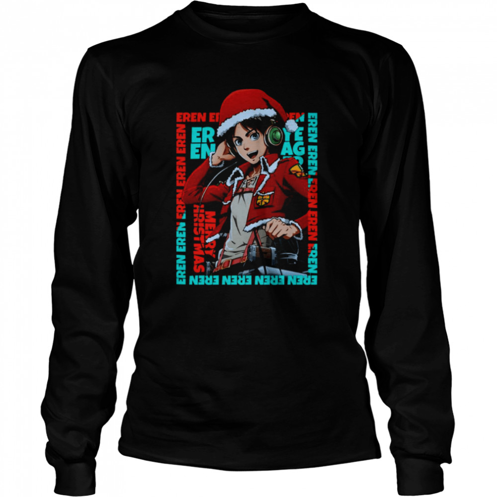 Santa Hat Eren Yeager Attack On Titan Christmas shirt Long Sleeved T-shirt