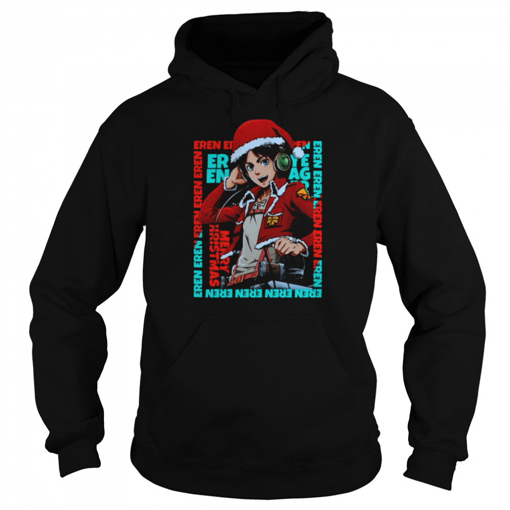 Santa Hat Eren Yeager Attack On Titan Christmas shirt Unisex Hoodie