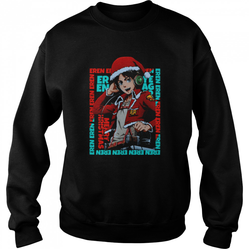 Santa Hat Eren Yeager Attack On Titan Christmas shirt Unisex Sweatshirt