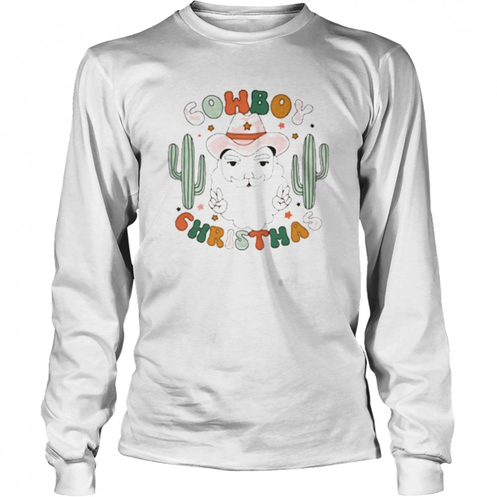 cowboy santa christmas cactus t shirt long sleeved t shirt