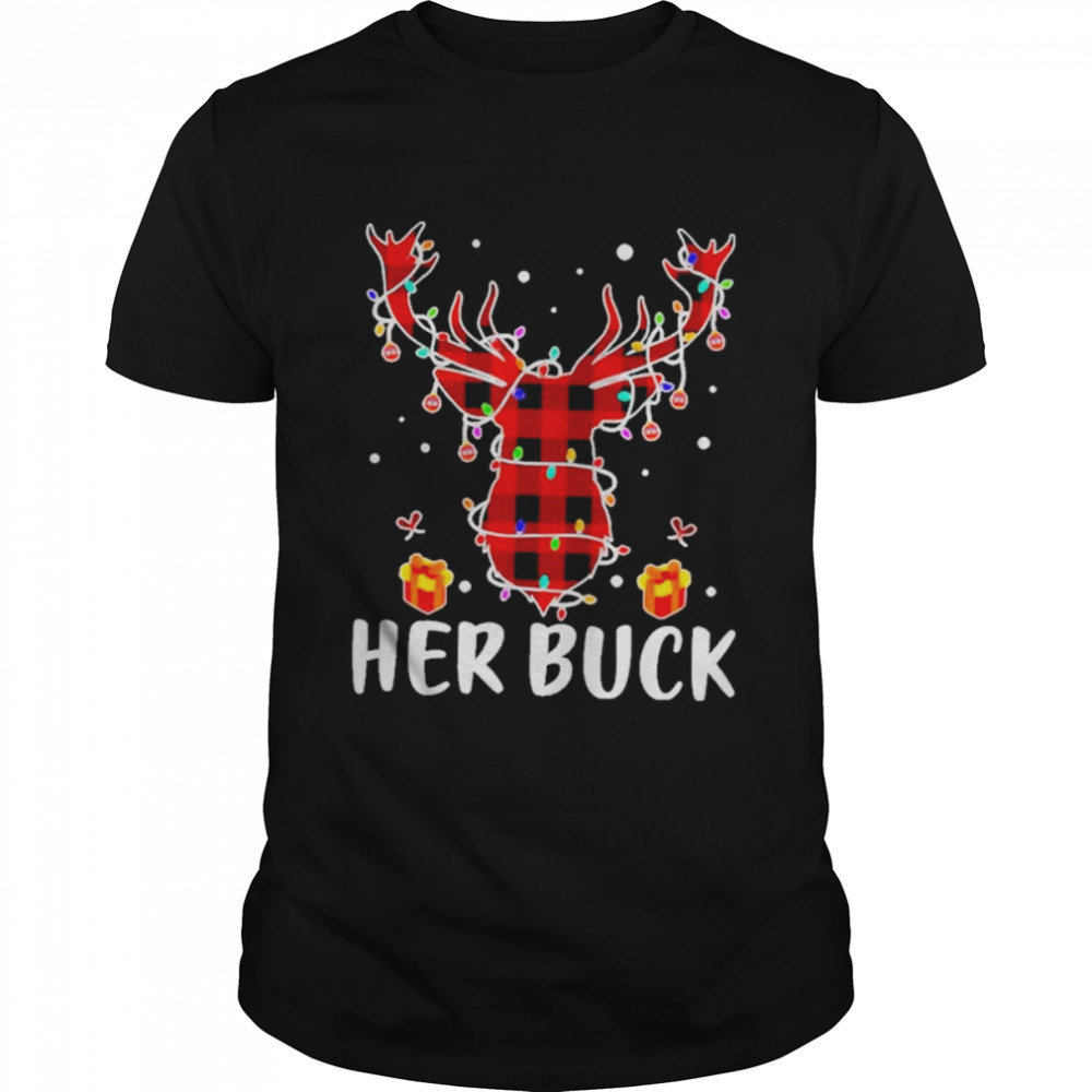 Her buck his doe reindeer xmas pajamas matching couples lights Christmas shirt Classic Men's T-shirt