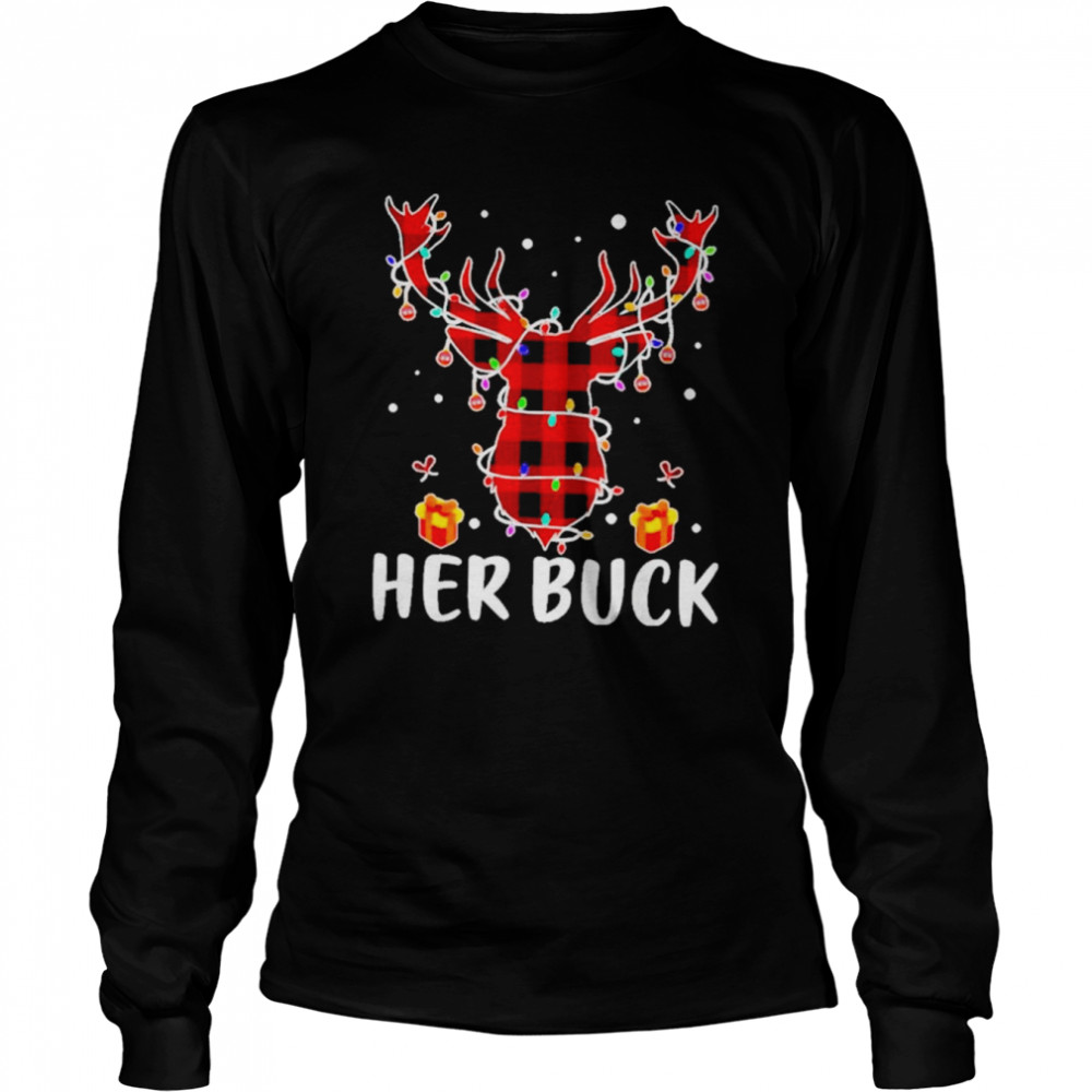 her buck his doe reindeer xmas pajamas matching couples lights christmas shirt long sleeved t shirt