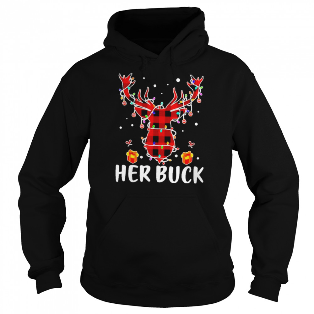 Her buck his doe reindeer xmas pajamas matching couples lights Christmas shirt Unisex Hoodie