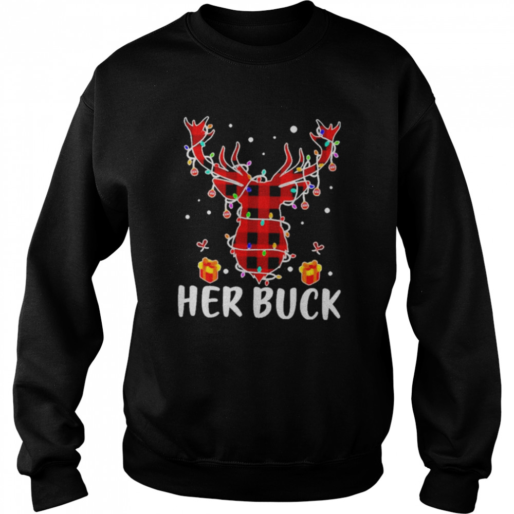 Her buck his doe reindeer xmas pajamas matching couples lights Christmas shirt Unisex Sweatshirt