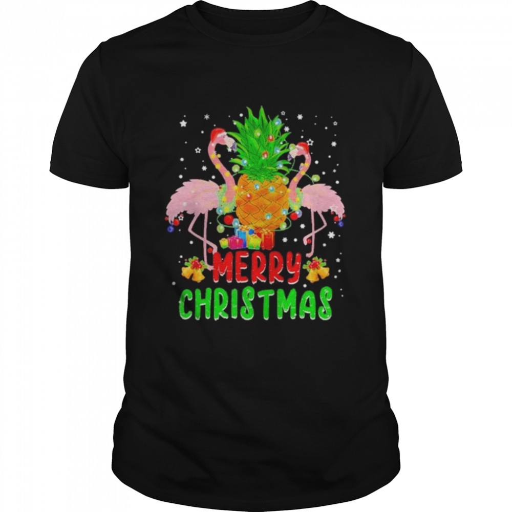 Santa flamingo Christmas tree pineapple xmas light merry Christmas shirt Classic Men's T-shirt