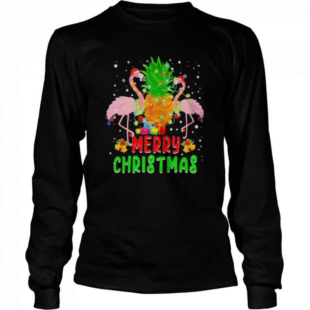 Santa flamingo Christmas tree pineapple xmas light merry Christmas shirt Long Sleeved T-shirt