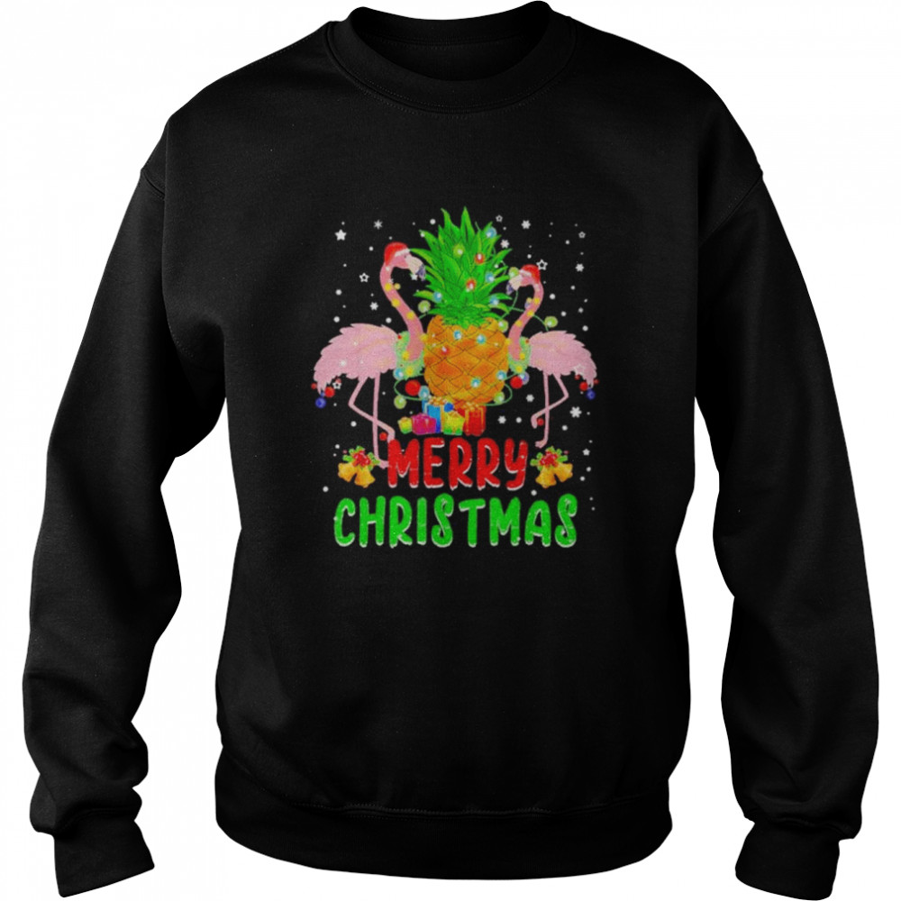santa flamingo christmas tree pineapple xmas light merry christmas shirt unisex sweatshirt