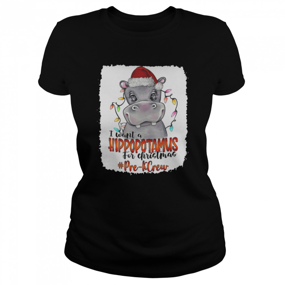 santa hoppo i want a hippopotamus for christmas pre k crew light classic womens t shirt