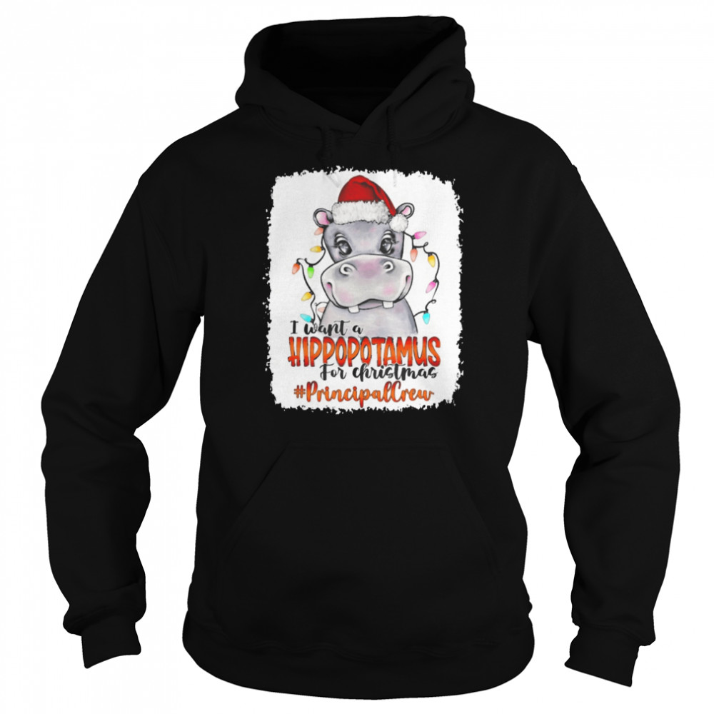 santa hoppo i want a hippopotamus for christmas principal crew light unisex hoodie