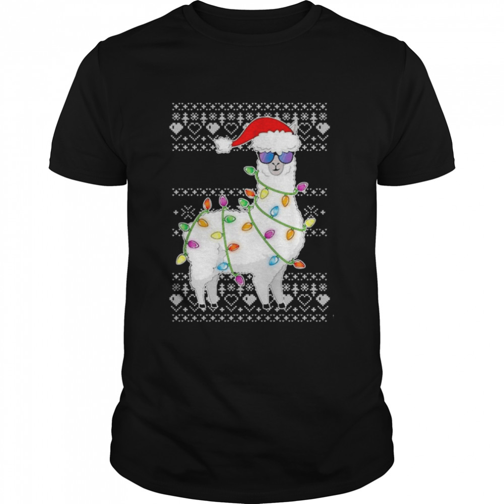 Santa Llama ugly Christmas light shirt Classic Men's T-shirt