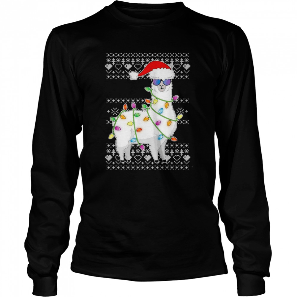 santa llama ugly christmas light shirt long sleeved t shirt