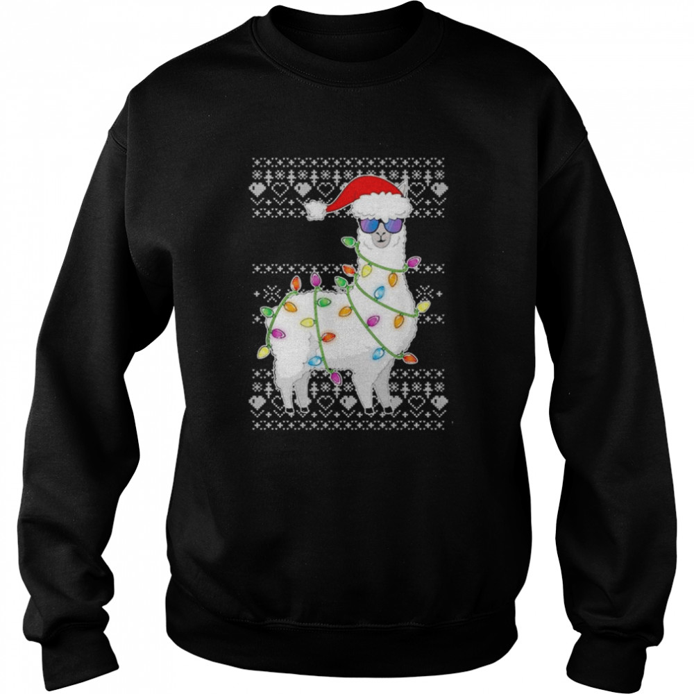 Santa Llama ugly Christmas light shirt Unisex Sweatshirt
