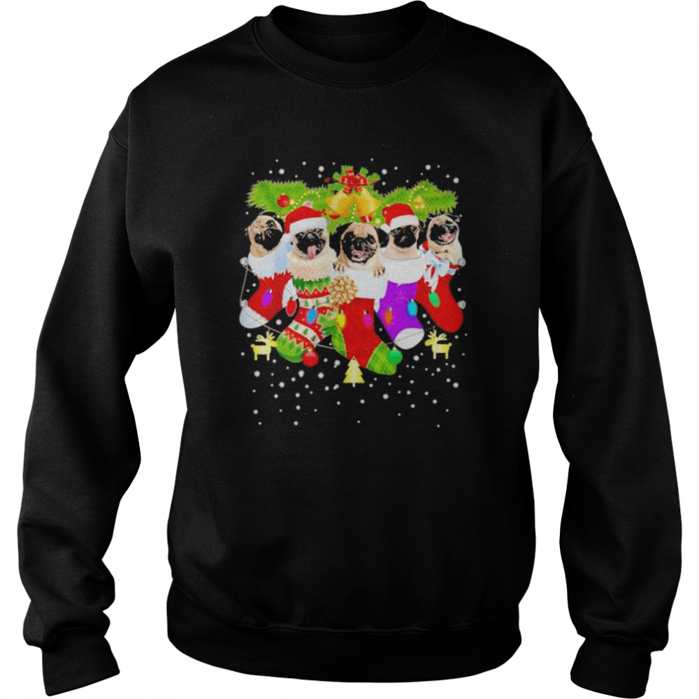 santa pugs in christmas socks xmas dog lover pug mom shirt unisex sweatshirt