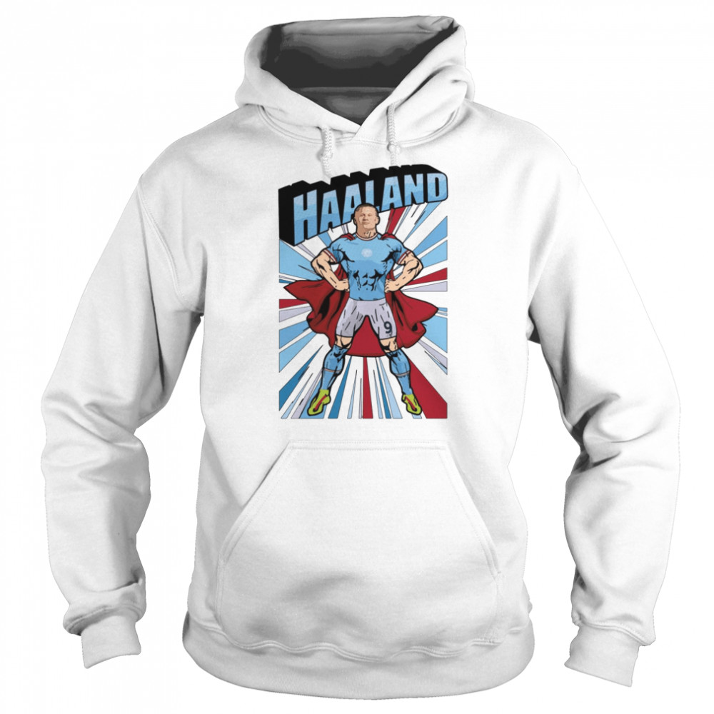 superhero goal machine artwork erling haaland shirt unisex hoodie