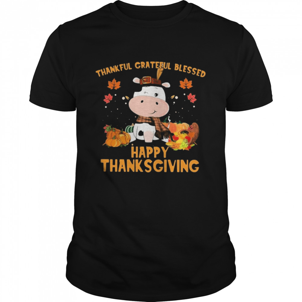 Thankful Grateful Blessed Cow Happy Thanksgiving  Classic Men's T-shirt