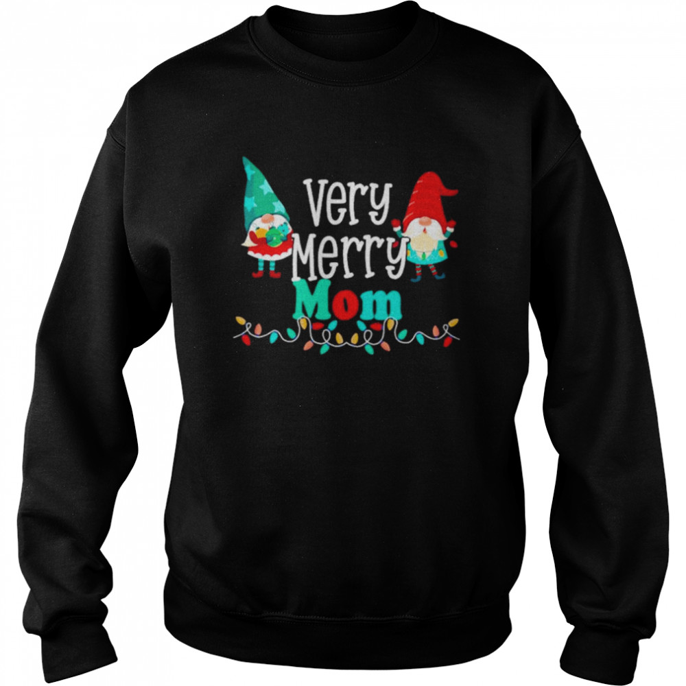 Very merry mom Gnomes and colorful string lights christmas t-shirt Unisex Sweatshirt