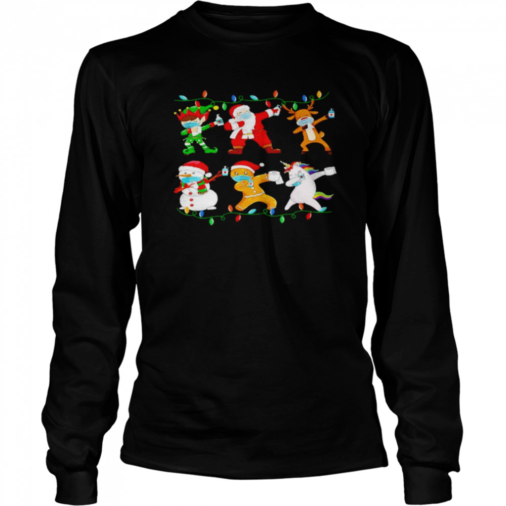 christmas dabbing Santa Elf friends Christmas lights shirt Long Sleeved T-shirt