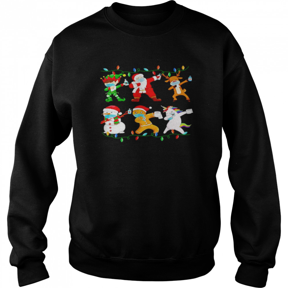 christmas dabbing Santa Elf friends Christmas lights shirt Unisex Sweatshirt