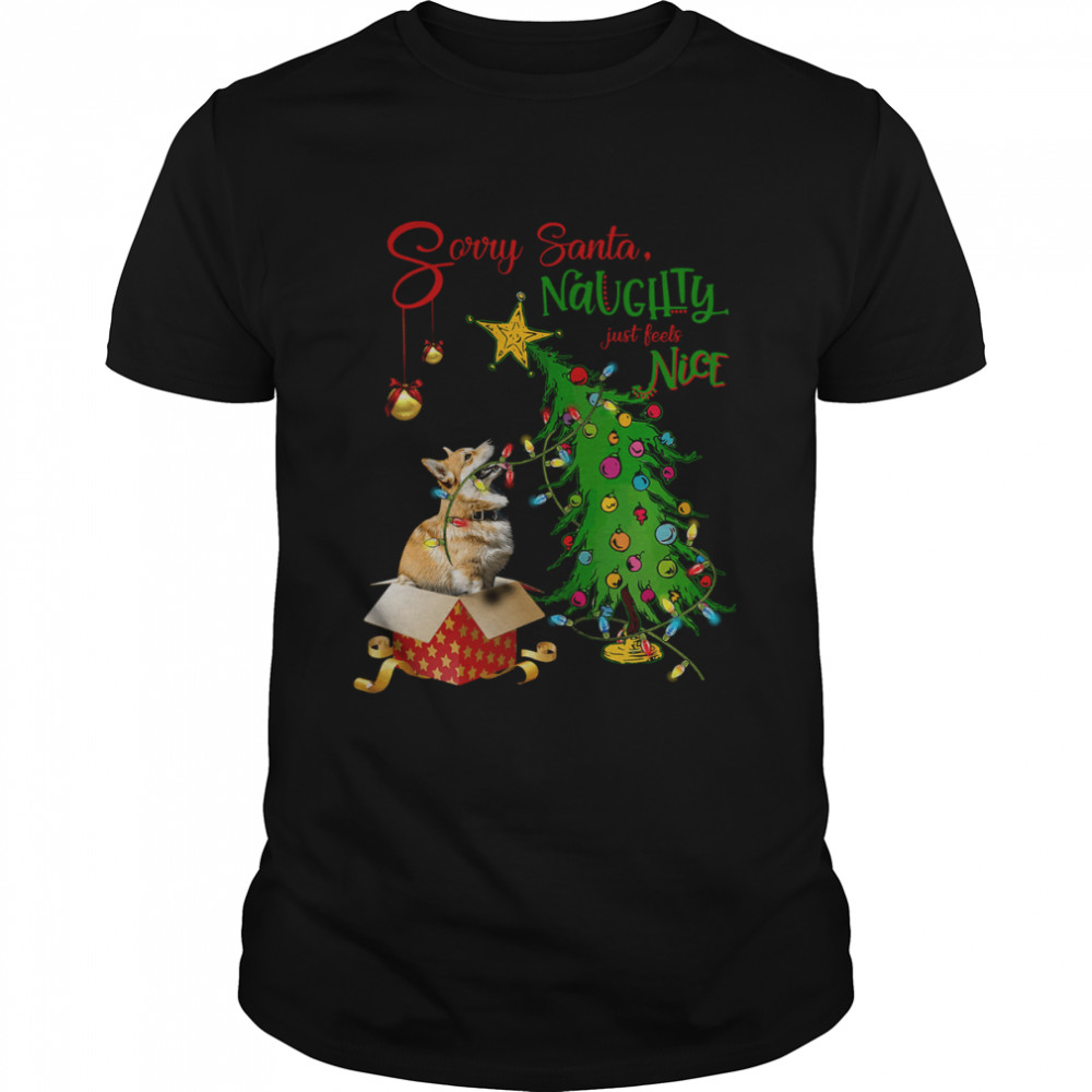 Corgi Sorry Santa Naughty Just Feels Nice Christmas Tree Light Classic Men's T-shirt