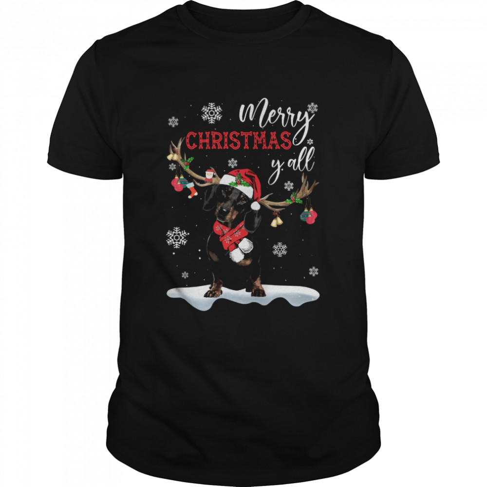 Dachshund Santa Reindeer Merry Christmas Y’all shirt Classic Men's T-shirt