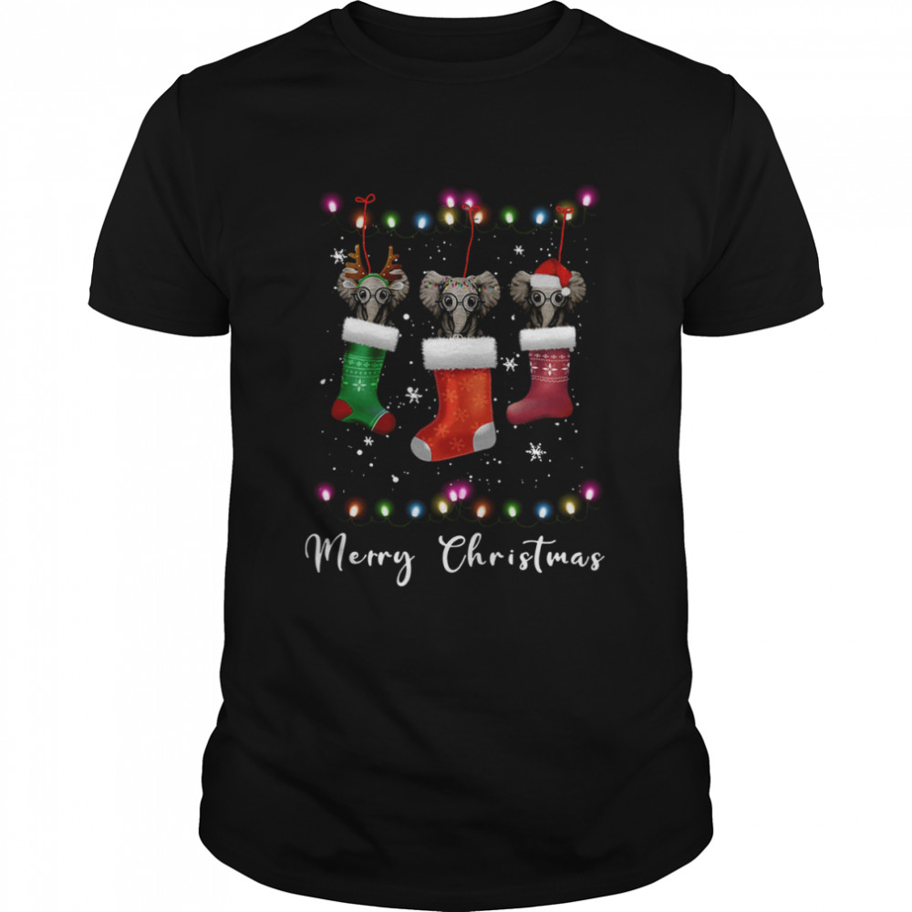 Elephant Santa Hat Sock Merry Christmas Light shirt Classic Men's T-shirt