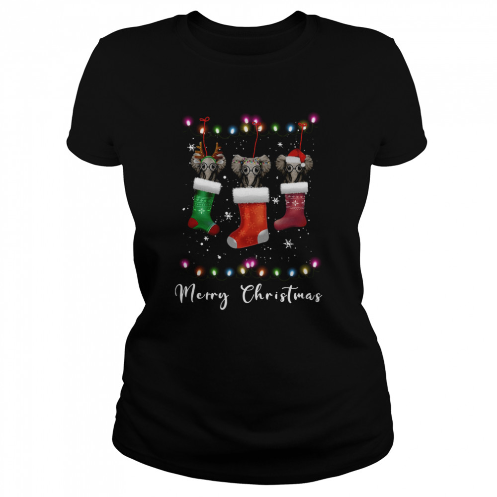 Elephant Santa Hat Sock Merry Christmas Light shirt Classic Women's T-shirt