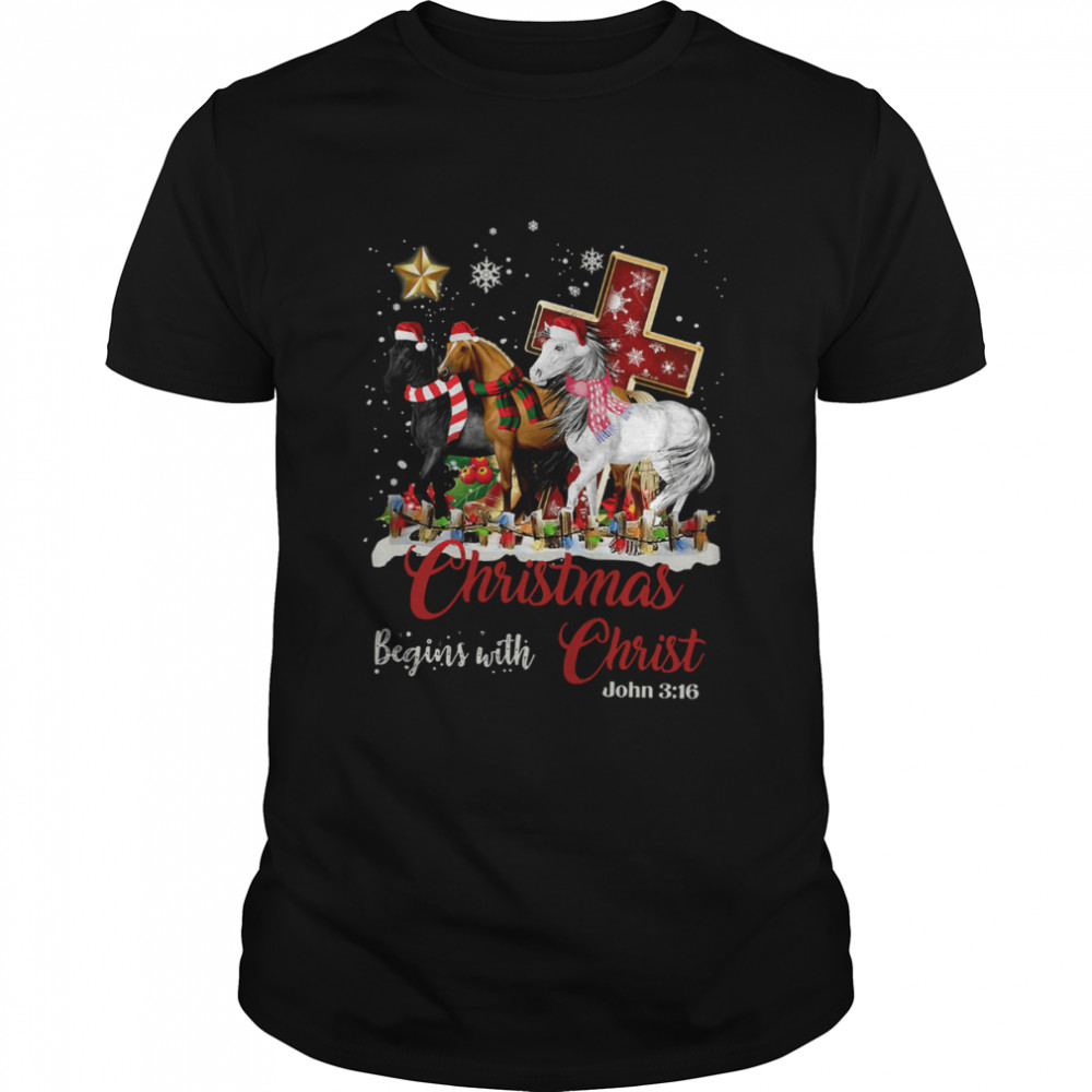 Horses Santa Christmas Begins With Christ shirt Classic Men's T-shirt