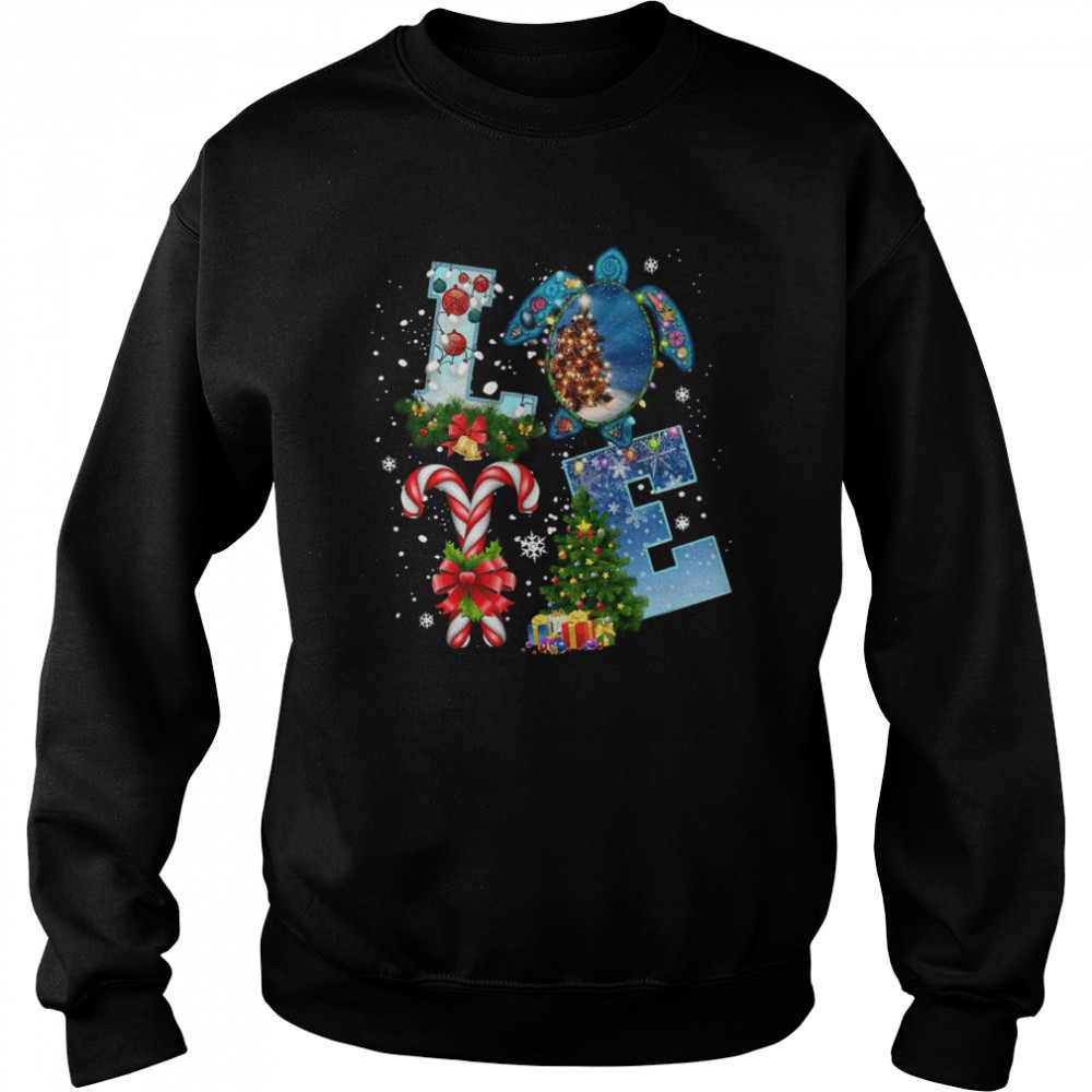 Love Turtle Merry Christmas Tree Gift Light shirt Unisex Sweatshirt