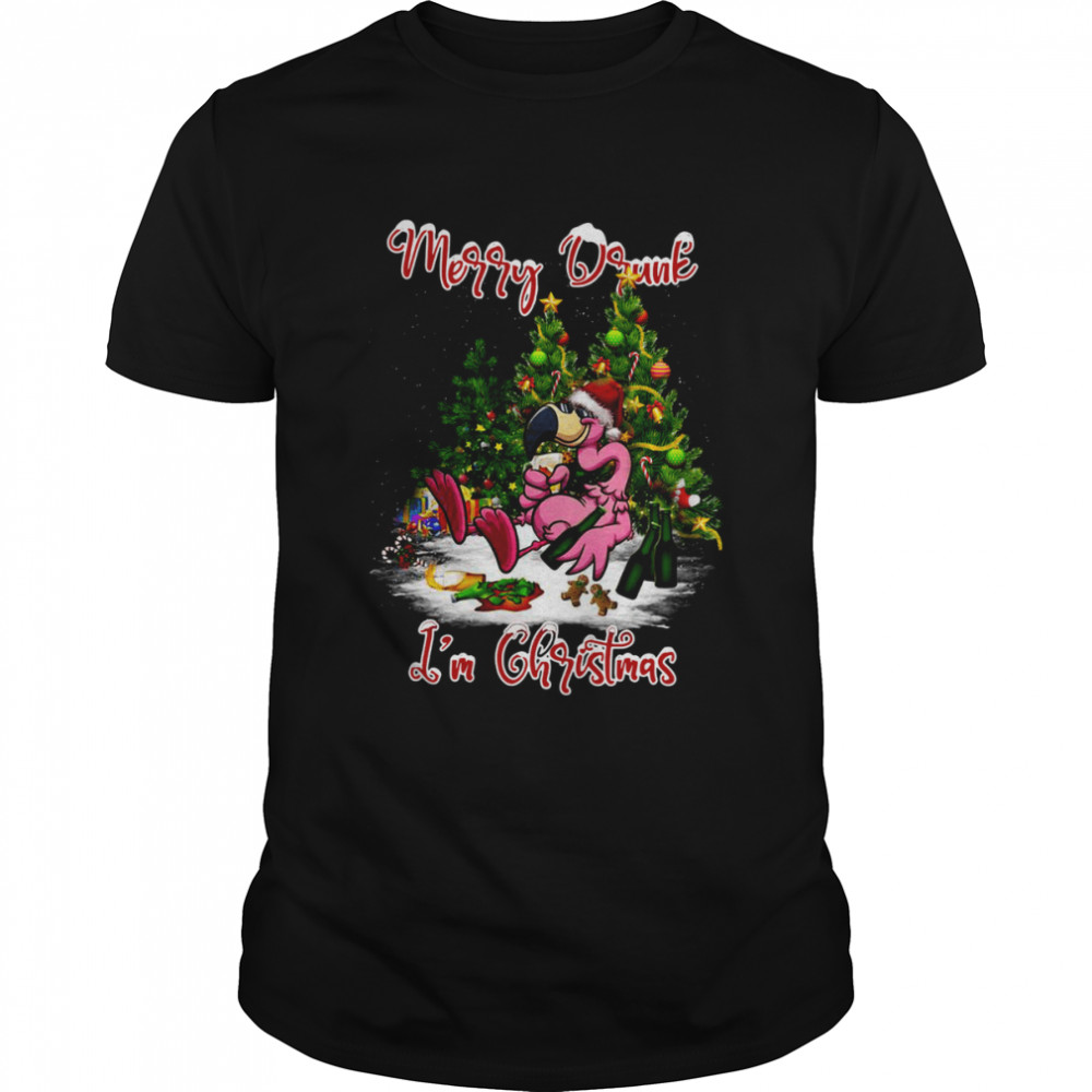 Santa Flamingo Merry Drunk I’m Christmas Tree Gift shirt Classic Men's T-shirt