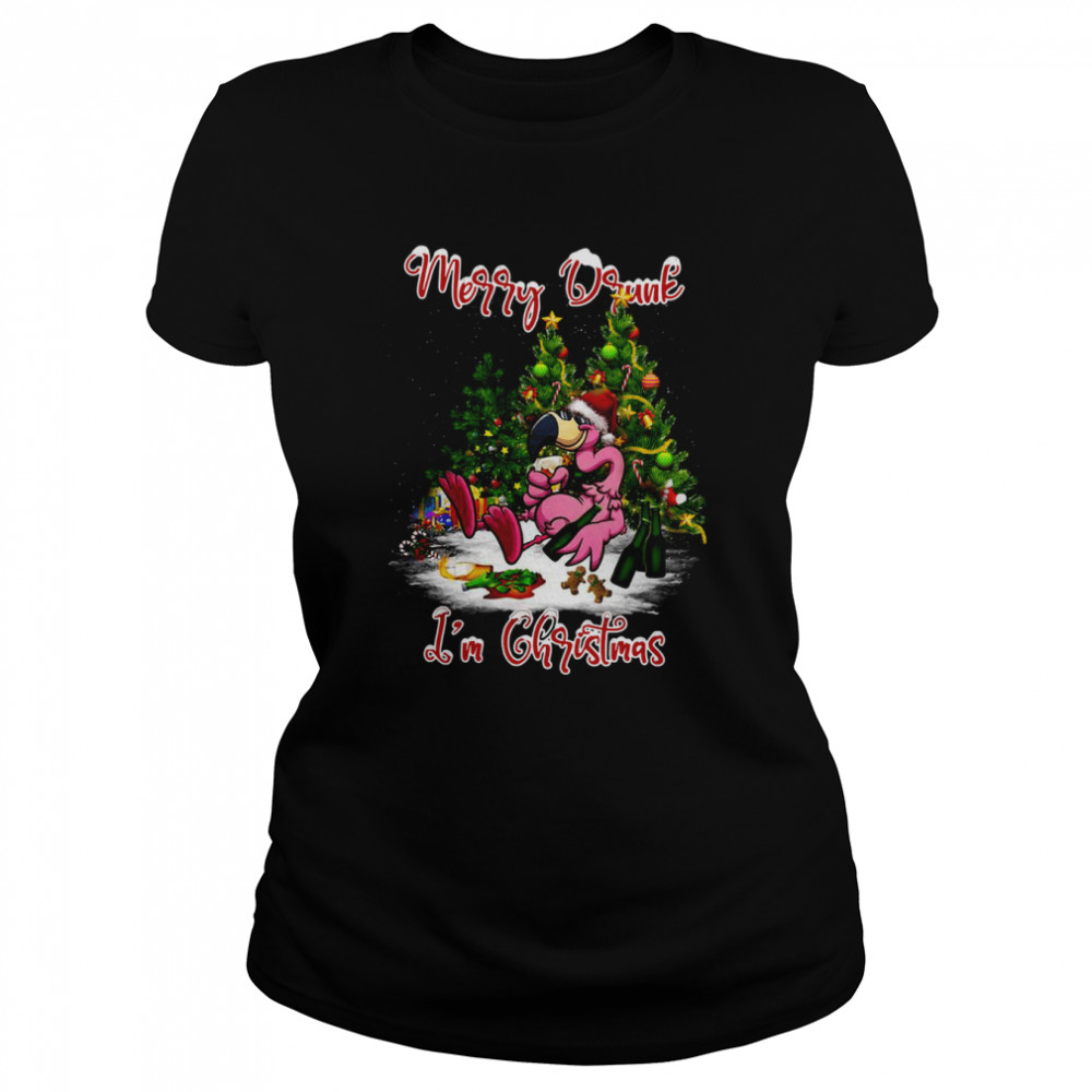Santa Flamingo Merry Drunk I’m Christmas Tree Gift shirt Classic Women's T-shirt