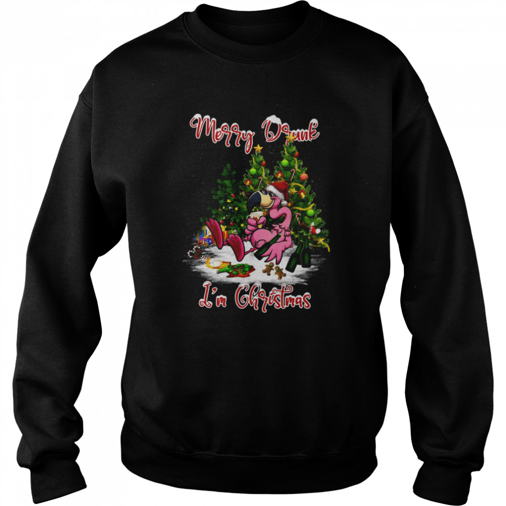 Santa Flamingo Merry Drunk I’m Christmas Tree Gift shirt Unisex Sweatshirt