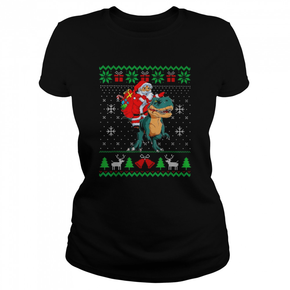 Santa riding dinosaur t rex dinosaur Christmas ugly shirt Classic Women's T-shirt