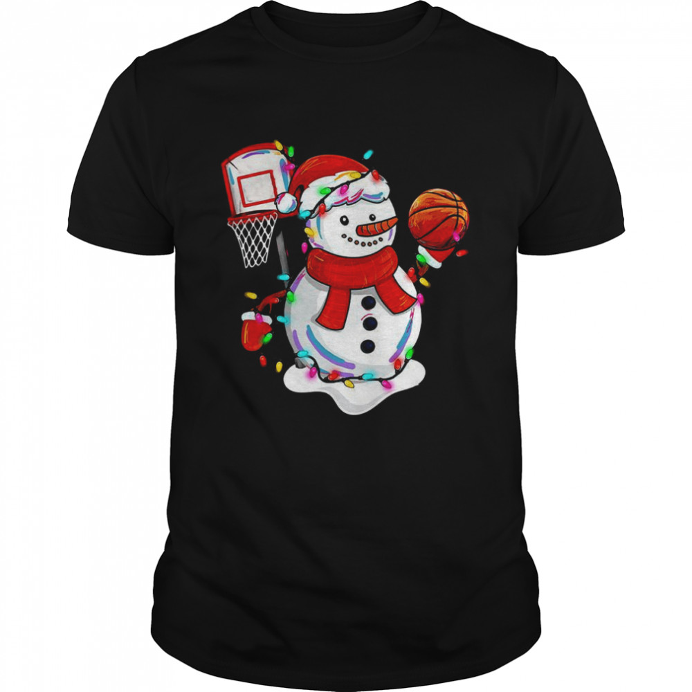 Snowman Playing Basketball Merry Christmas Light shirt Classic Men's T-shirt