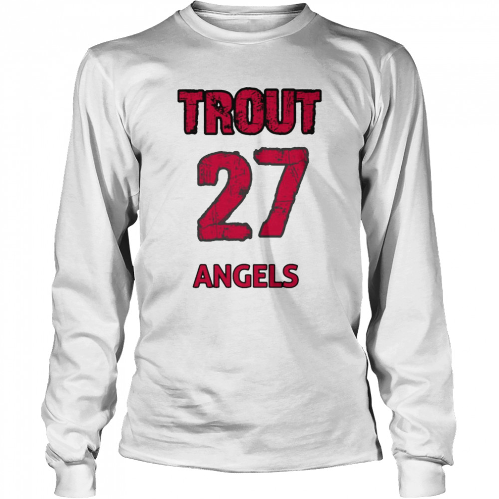 The 27 Angels Mike Trout Red Text Baseball shirt Long Sleeved T-shirt
