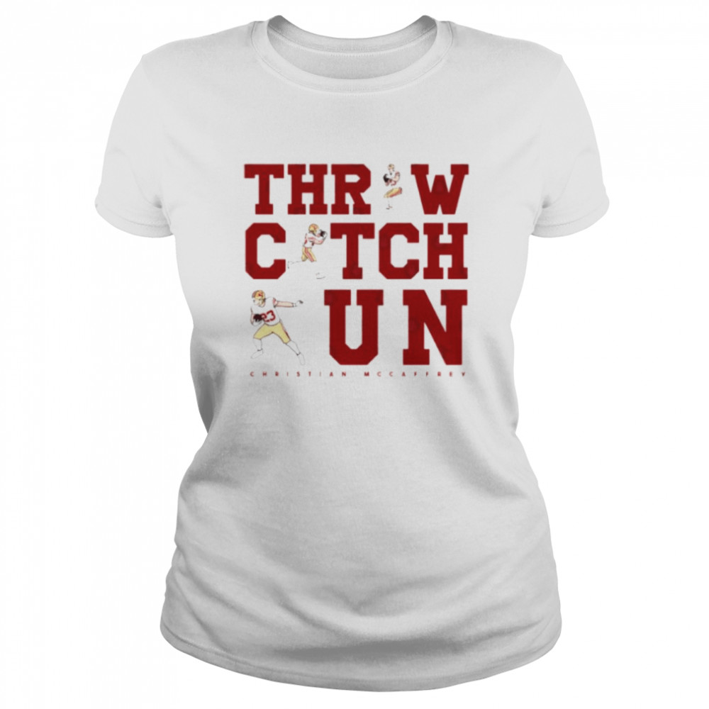 awesome christian mccaffrey 23 run catch and throw san francisco 49ers shirt classic womens t shirt